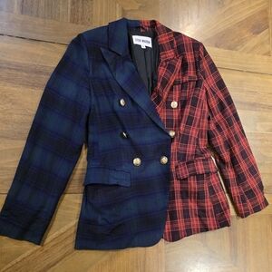 Steve Madden Tartan Plaid Split Color Simone Blazer Jacket Spunk Punk Small